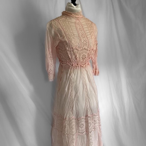 1900s antique vintage Edwardian eyelet lace dress… - image 5