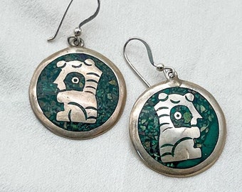 Vintage Sterling Silber Inlay mexikanische glyphen Ohrringe