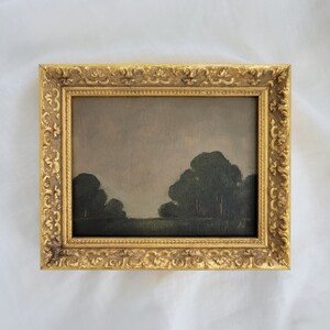 Mini Moody Landscape Original Oil Painting on Birch Wood Panel - Framed in a Vintage Gold Ornate Wooden Frame - SHIPS FRAMED