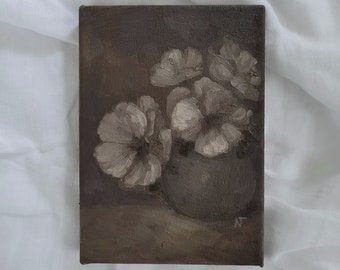 Original Floral Still Life Oil Painting - White Flowers in Vase - Oil Painting on Stretched Canvas  - 5x7 in- SHIPS UNFRAMED
