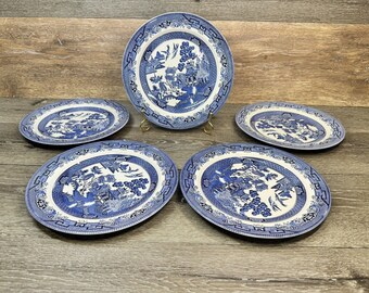 Vintage Churchill Blue Willow 10 1/4" Dinner Plates England~Set Of 5