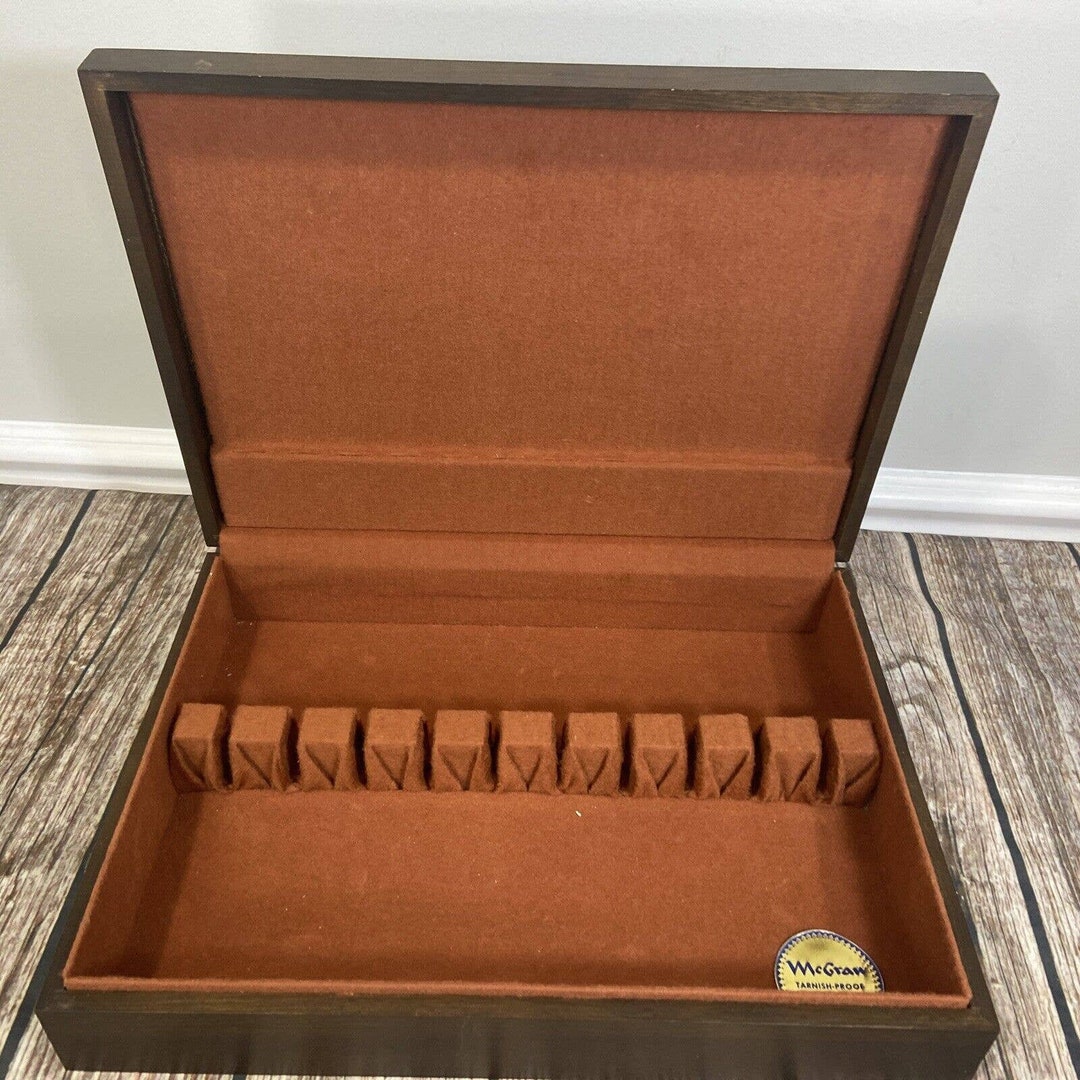 Mcgraw Flatware Silverware Wood Box Storage Chest Case Anti Tarnish