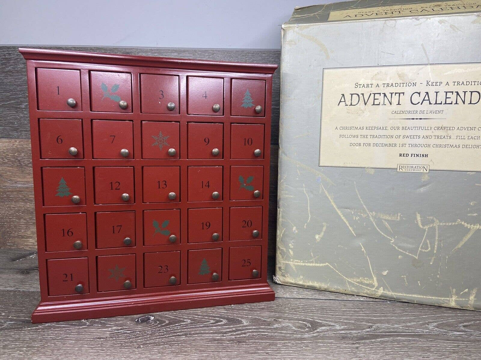 Restoration Hardware Red Wooden Advent Calendar Christmas Countdown With Box - Etsy Restoration Hardware Red Wooden Advent Calendar Christmas Countdown With Box - Etsy