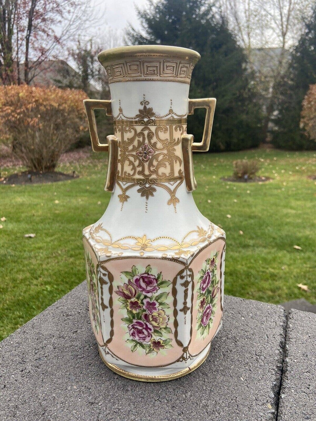 Nippon Japan Hand Painted Hexagonal Vase With Two Gilded - Etsy