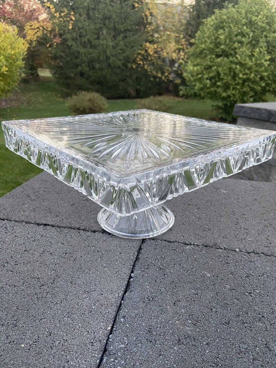 Vintage Square Crystal Pedestal Cake Stand 12x12 Heavy 8.1 Lb Etsy