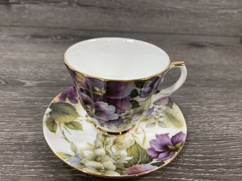 Duchess Fine Bone China Tea Cup & Saucer Pansies Gold Trim Etsy