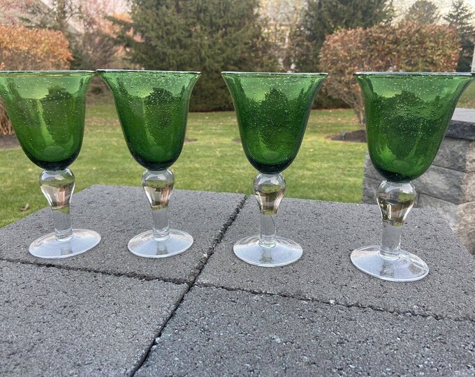 Artland Hand Blown Green Bubble Wine Glass 8water Goblets 14 Ozset of 4