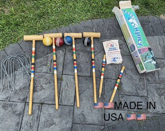 Vintage Forster Wooden Croquet Set 4 Player Kids 1987 USA - Outdoor Lawn Game