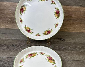 1998 Royal Albert Old Country Roses 8-5/8 & 11-5/8”Quiche Baking Dishes~2 Pc Set