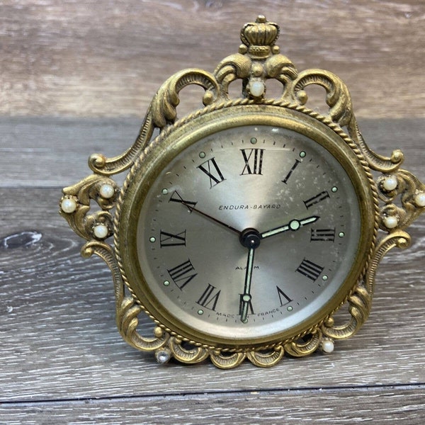 Antique French Endura-Bayard Embellished Brass Wind-up Alarm Clock~for Parts