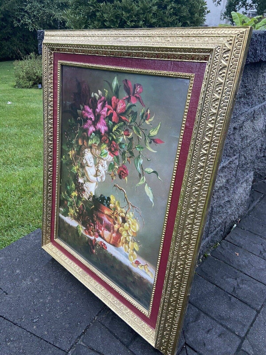 Di Signed Gold Gilded Framed Art Print Angle With Flowers 30