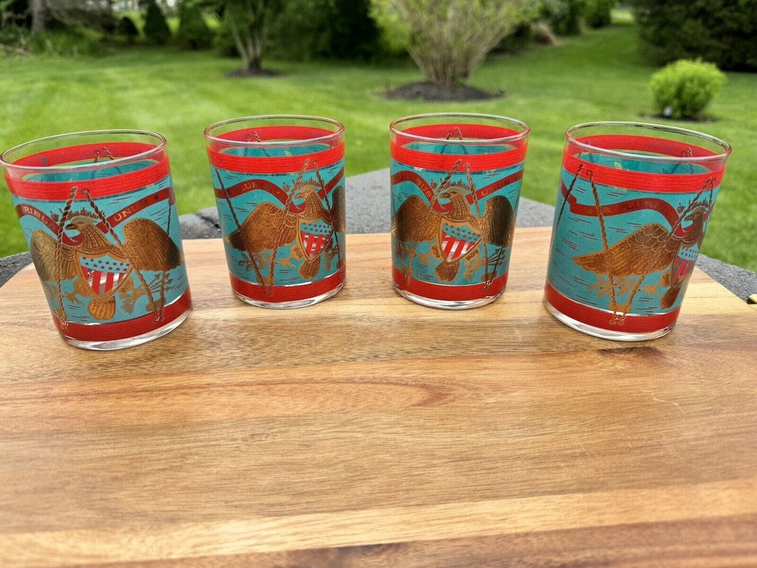 Cera Double Old Fashion 4 Barware Eagle Pluribus Unum Rocks Gold ...