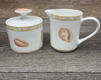 Vintage VICTORIA BAELE Atlantis Creamer and Sugar Bowl with Lid.