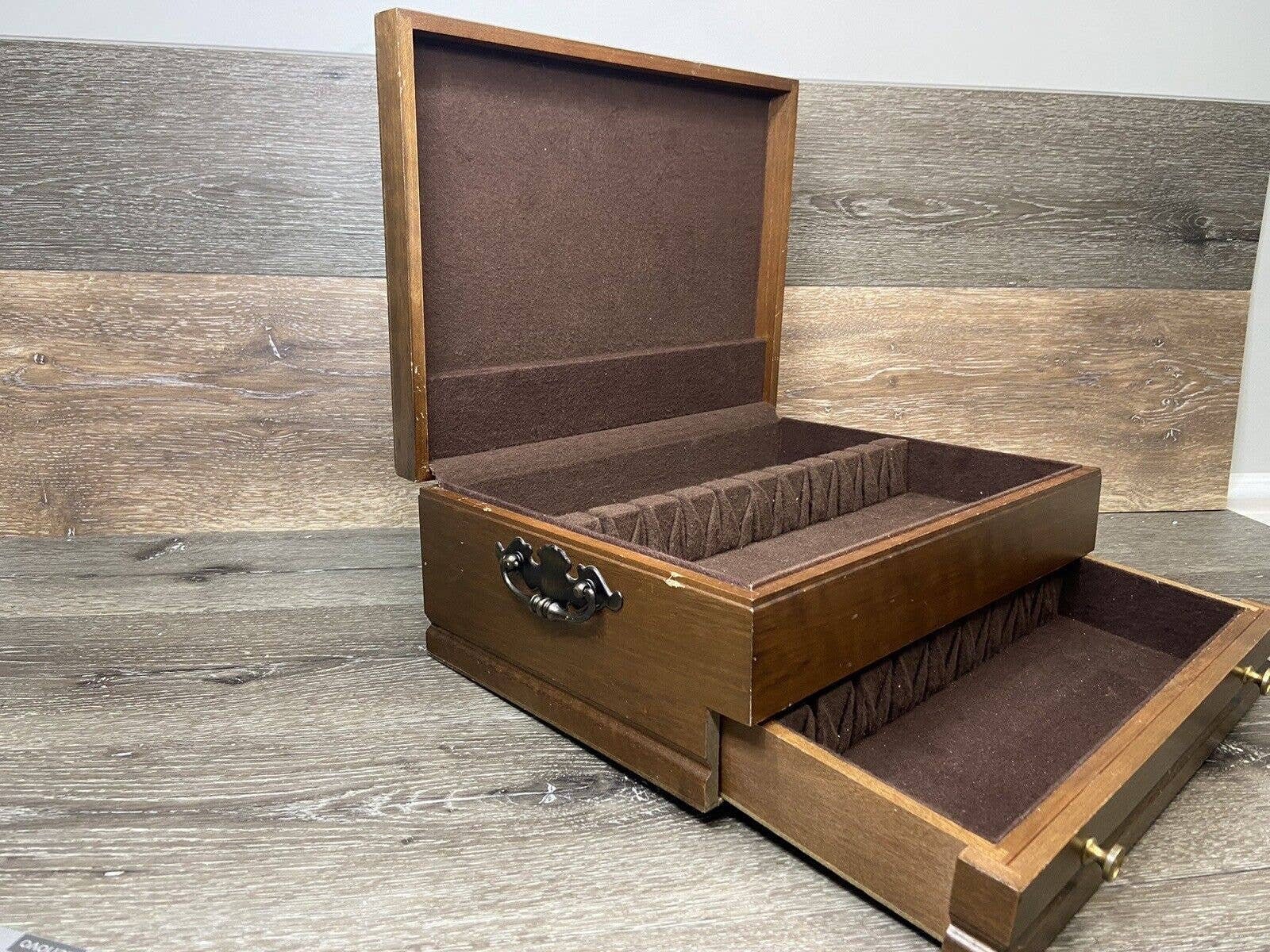 Vintage Wooden Flatware Box Silverware Storage Silver 
