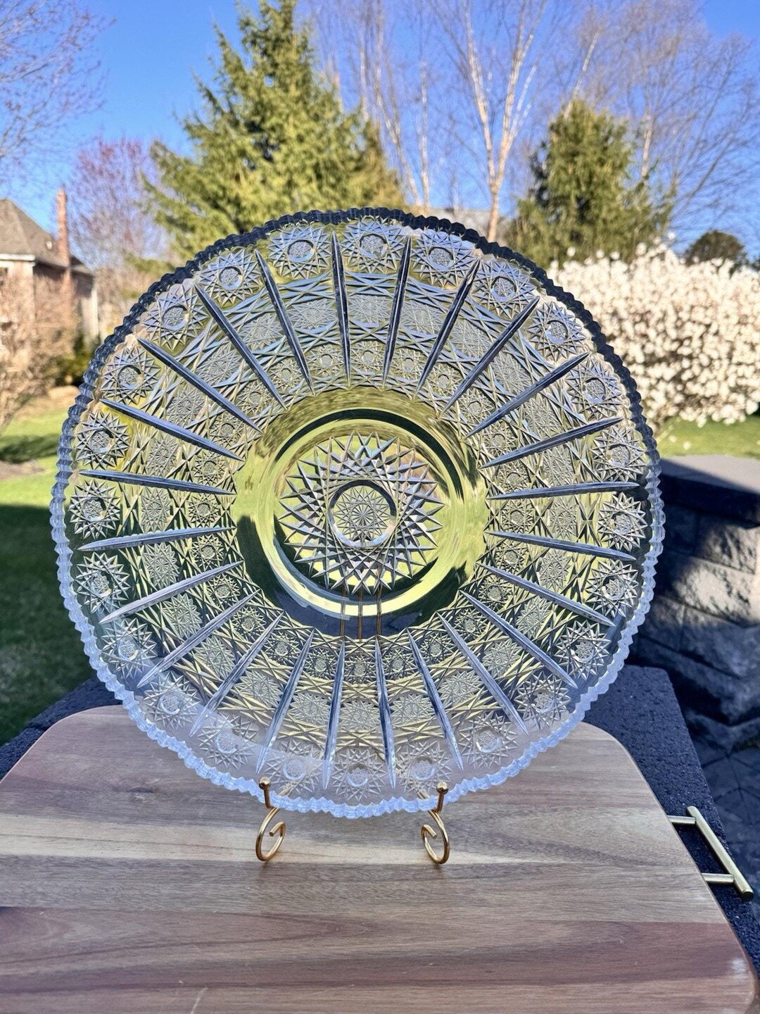 Vintage Bohemian Czech Crystal Round Platter 15” Hand Cut Queen Lace ...