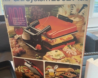 Vintage Krups 2002 Plus Indoor Grill System 1800 Watts W/ Recipe Book