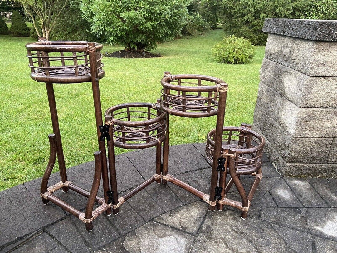 Bamboo Cane Plant Stand Four Tier Plant Stand 27.5 Tall Etsy