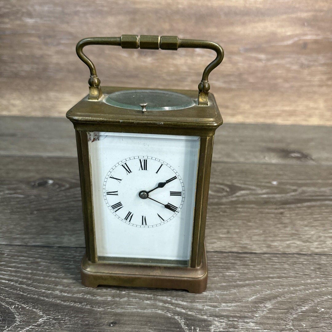 French Antique Brass & Beveled Glass Carriage Clock for Parts ...