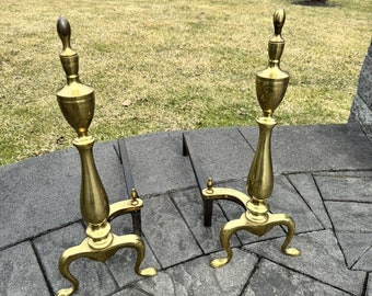 VTG AWS Brass Federal Fireplace Andirons Claw Feet Iron Fire Dog 19.5”H ~pair