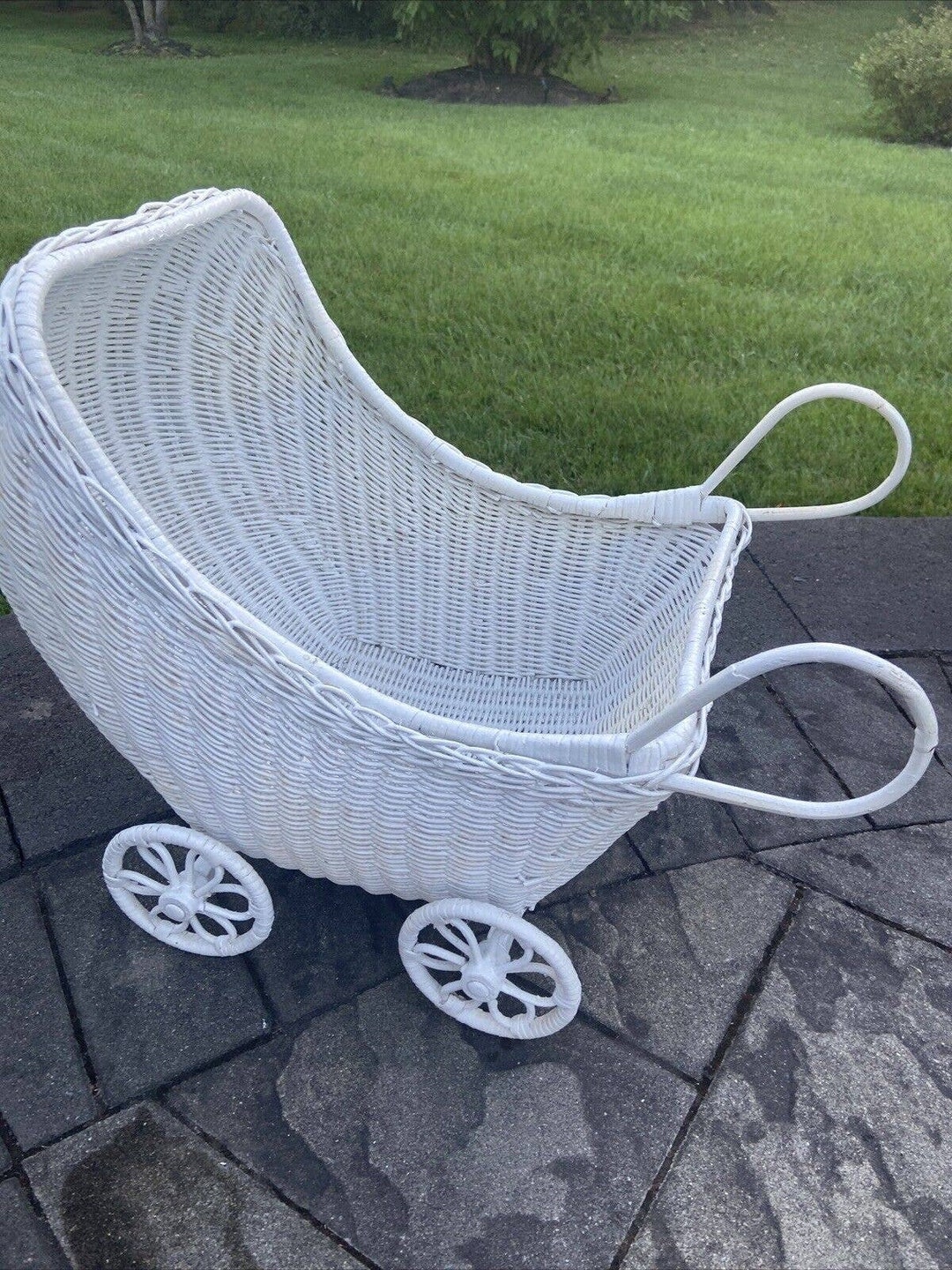Vintage White Wicker Rattan Baby Doll Stroller Buggy Carriage Etsy