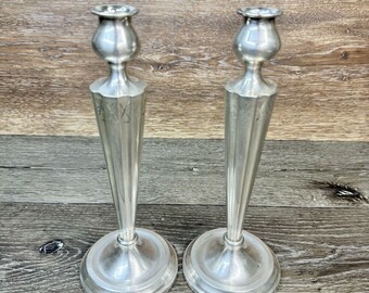 AG Sterling Silver Candlestick Pair ~ Total Weight 8.30 ounces ~9.5” Tall