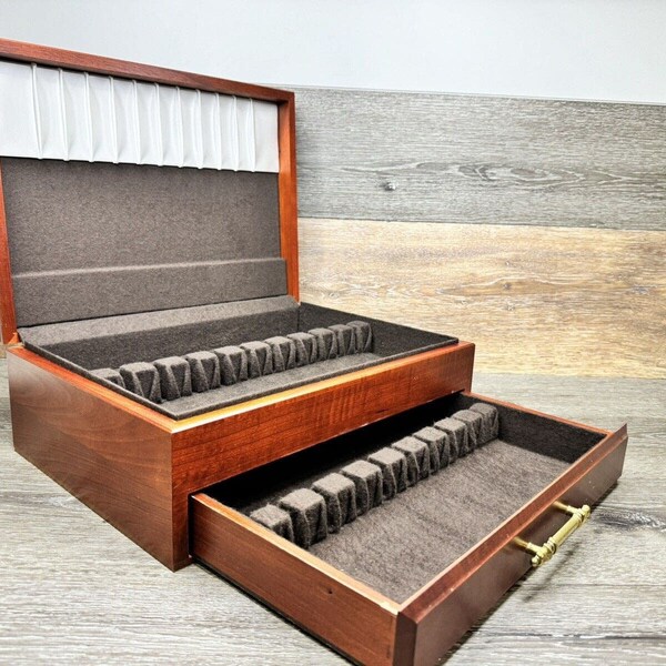 VTG Solid Wood Silverware Flatware Storage Chest Box Case Tarnish-Proof w/Drawer 16x11