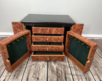 Wooden Table Top Jewelry Box With 5 Pull Drawers With Green Lining H9xW12.5xD8.5