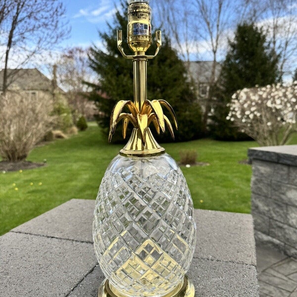 Waterford Crystal Pineapple Brass Table Lamp Ireland 18” Tall