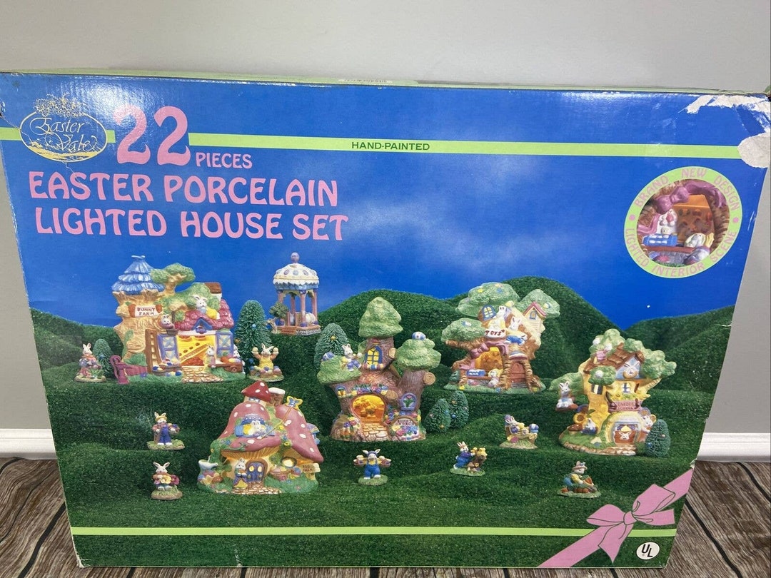Easter Vale 22 Pieces Easter Porcelain Lighted Easter Village Etsy