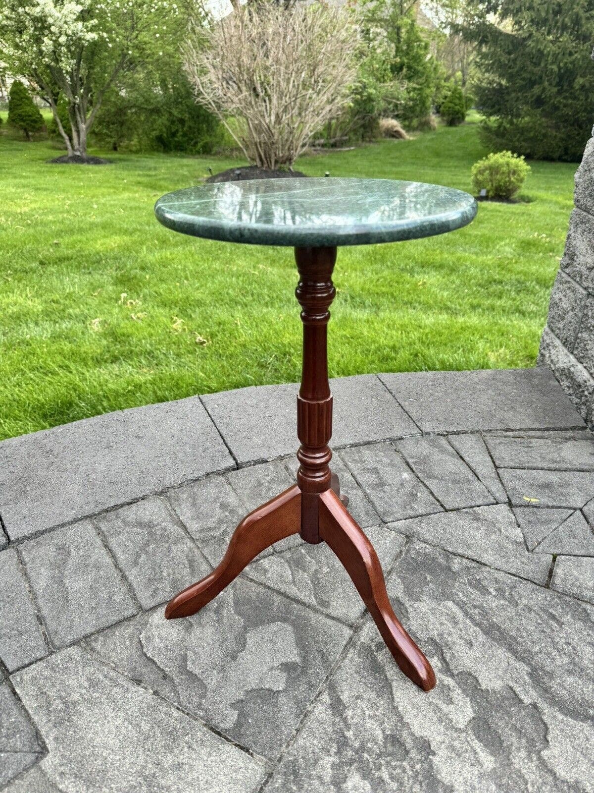 Bombay Co. Vintage Mahogany Marble Top Tripod Pedestal Stand