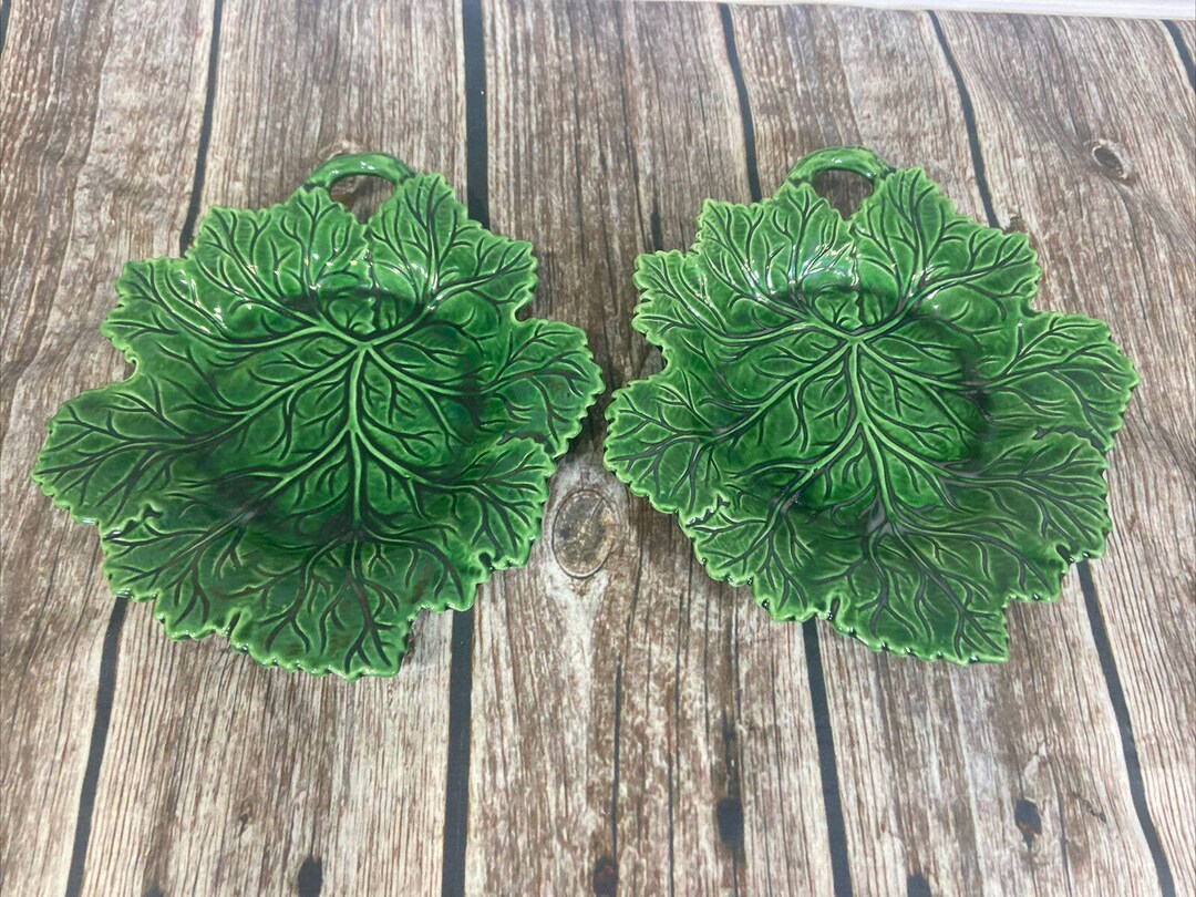 Set of 2 Vintage Green Leaf Dish 9 made in Portugal Etsy