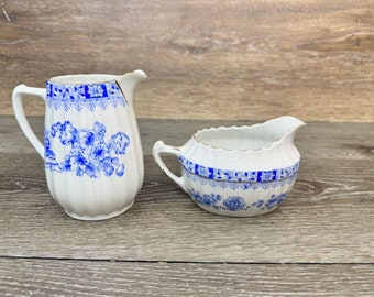 Bavaria Rosslau China Blau Zucker- und Milchkännchen-Set mit blauem und weißem Goldbesatz