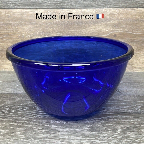 Large Vintage Cobalt Blue France Mixing Serving Rolled Edge Bowl 10.75"W X 6"D