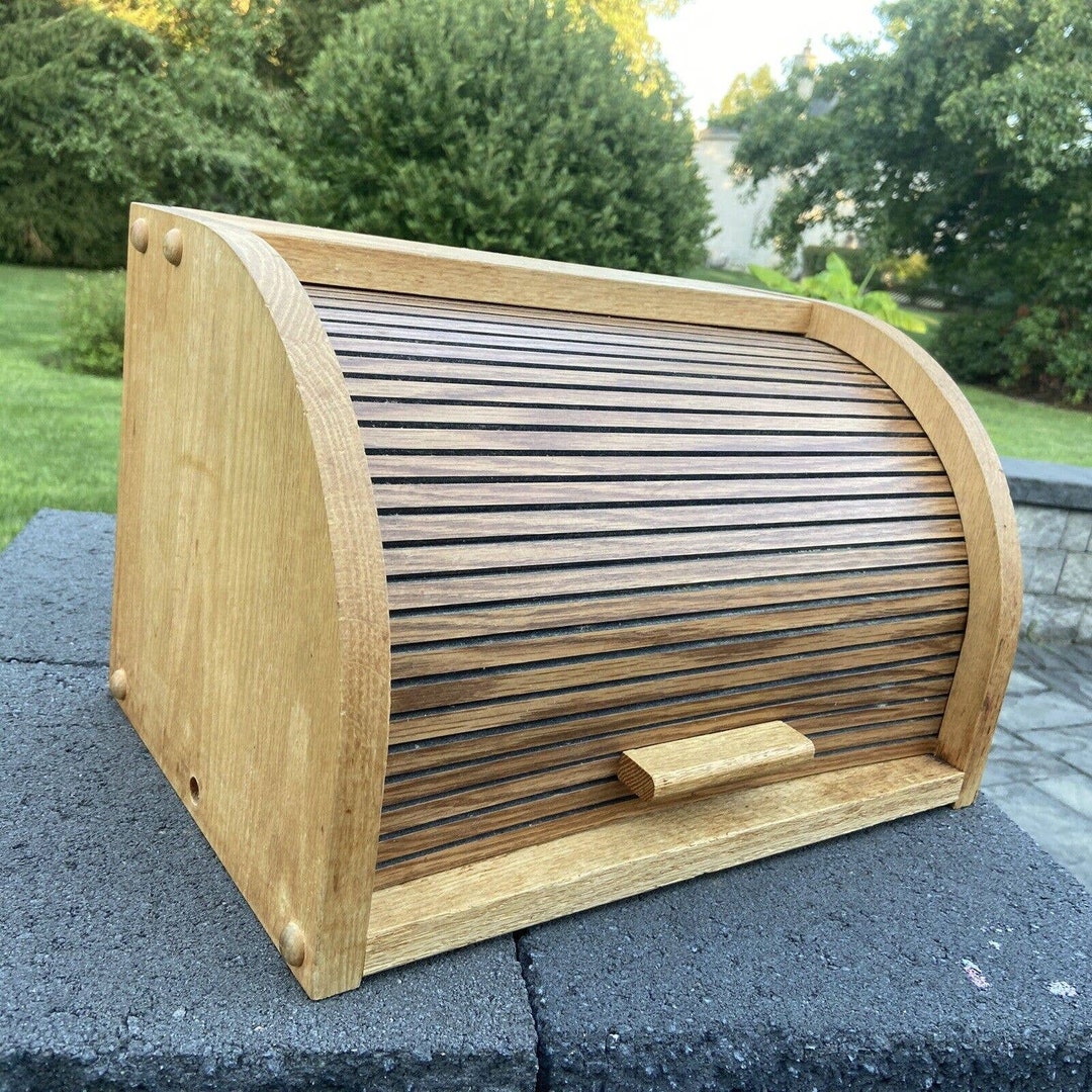 Vintage Wooden Roll Top Bread Box Farmhouse HAND MADE Etsy