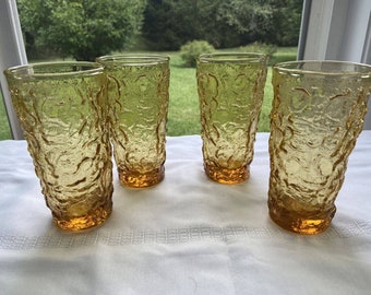 4 Anchor Hocking Lido Milano Verre à thé glacé Gobelet Miel Or Ambre 12 oz MCM