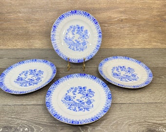 Bavaria Schirnding China Blau 7,5 ”Salatteller Blau & Weißgold Trim ~ 4er Set