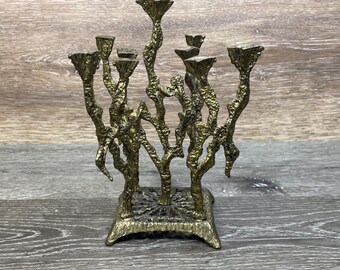 Modernist Hanukah Menorah by Wainberg, Israel 1960 Solid Brass, Signed 9" Tall