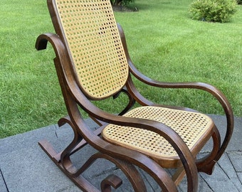 VTG MCM Thonet Style Bentwood Rocker Child Size Rocking Chair Cane ~for Kids