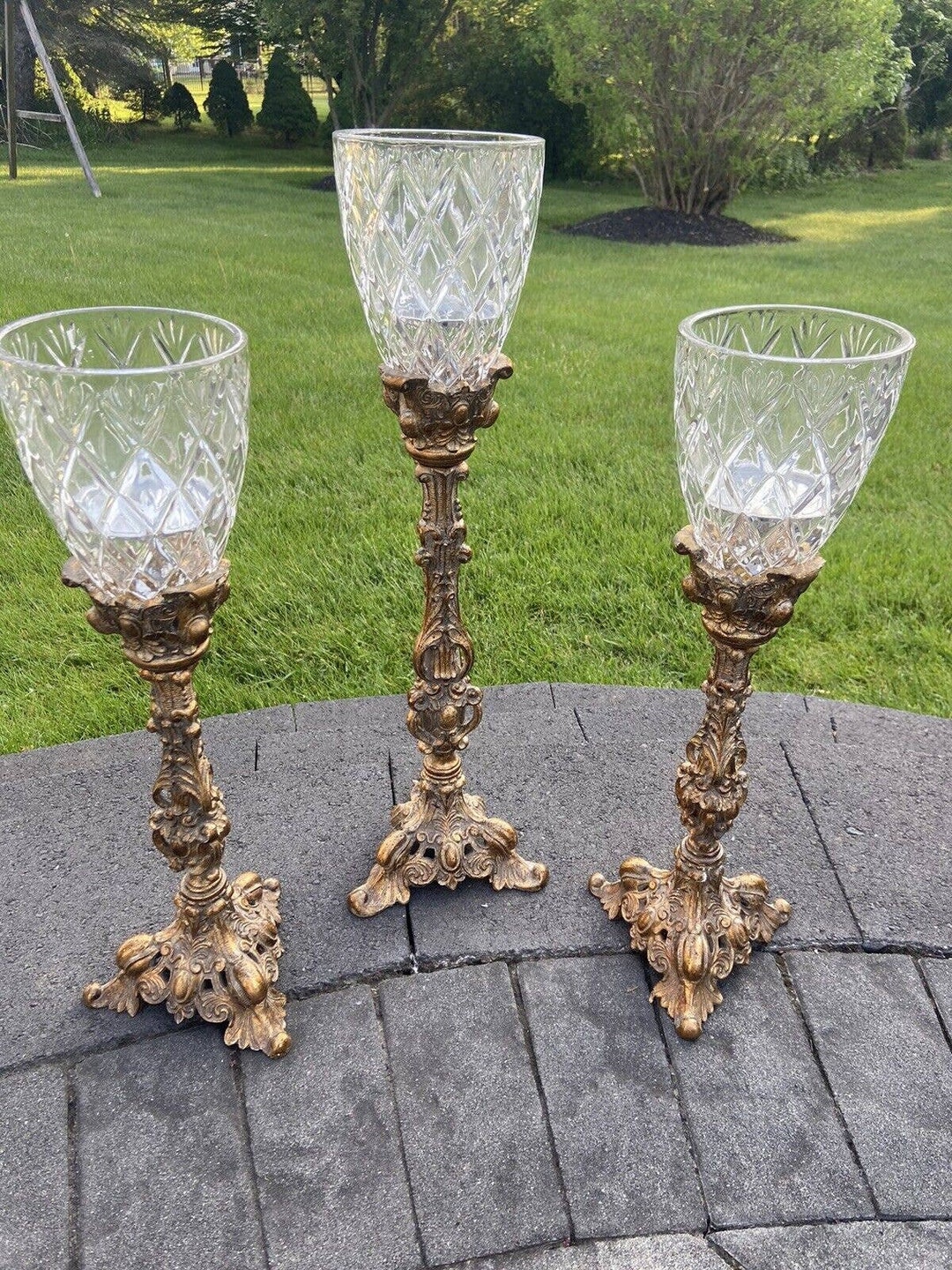 Vintage Mark Roberts Gold Gilded Candle Holders W Crystal Glass