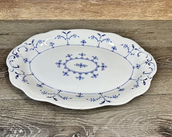 Antique Delft England Large Oval Serving Platter Blue & White 16x11”