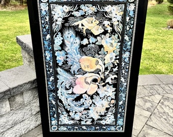 VTG Korean Chinoiserie Low Folding Table Peacock Painting On Top 48x30”