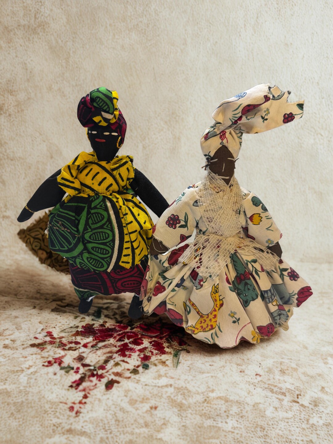Handmade Folk Art Cloth Dolls – African Wax Print & Primitive Rag Set ...