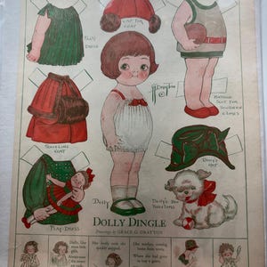 Vintage 1927 Dolly Dingle Paper Doll Page – Grace G. Drayton – Antique Children’s Ephemera with Dog “Tweetums”