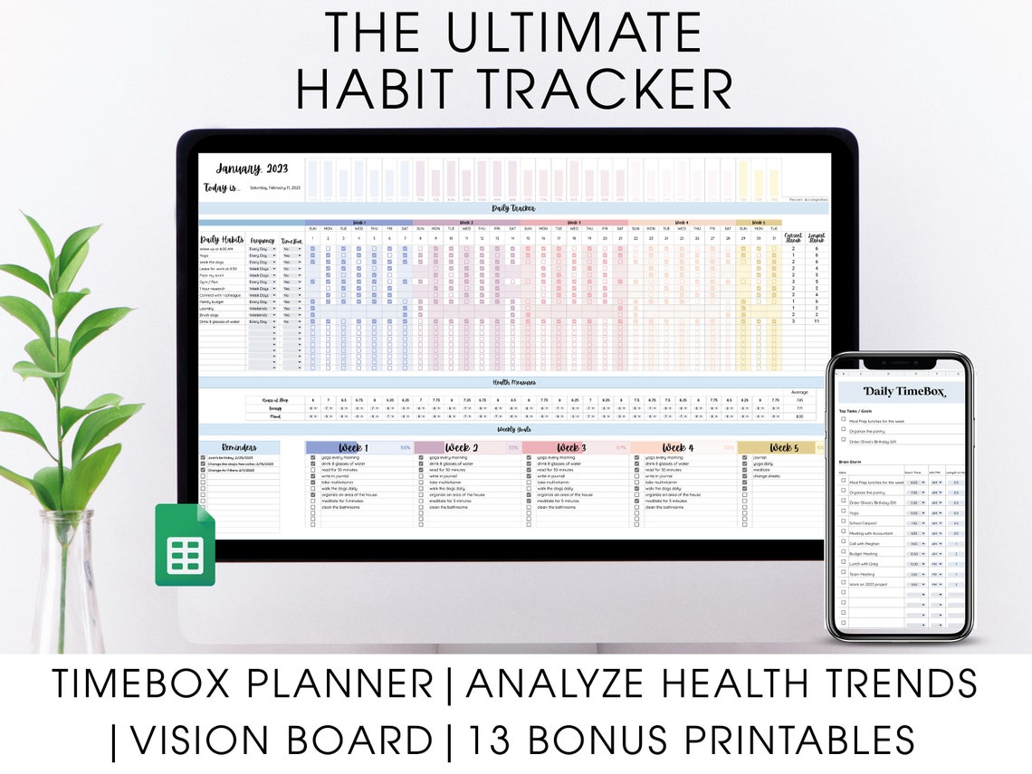 Smart Goals Habit Tracker Vision Board for Healthy Habits Goal Setting ...