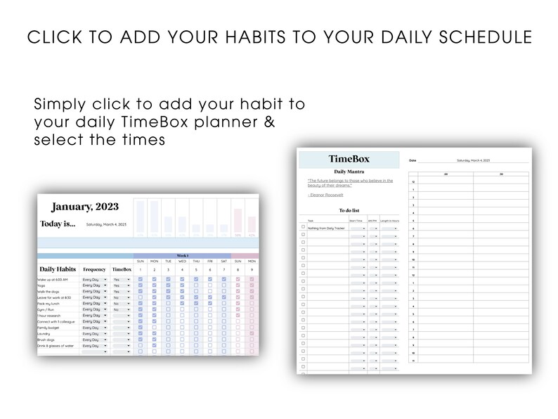 2023 Habit Tracker for Google Sheets, Daily Planner, Goal Tracker, Daily Habit, Timebox, Digital
