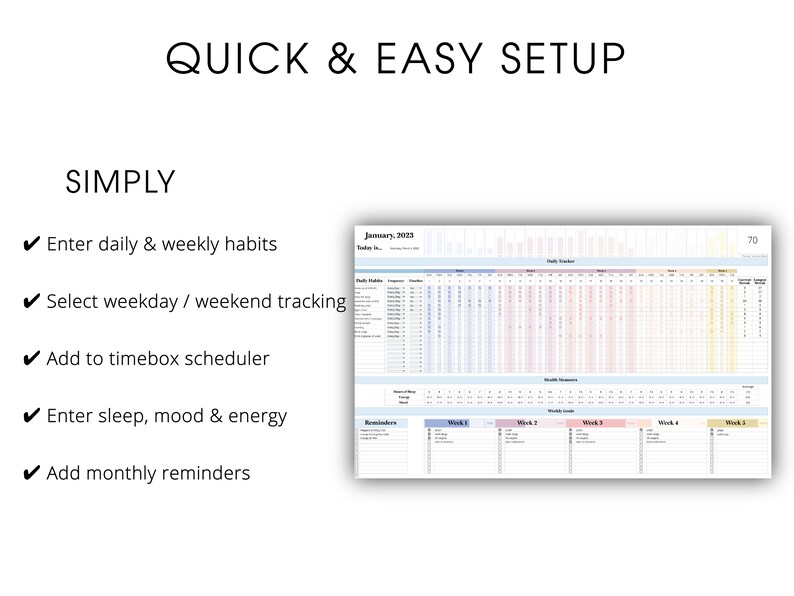 2023 Habit Tracker for Google Sheets, Daily Planner, Goal Tracker, Daily Habit, Timebox, Digital