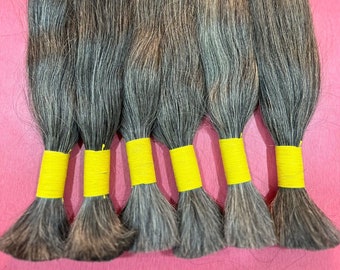 Non-Weft raw bulk grey human hair extensions unprocessed Braiding grey hair from Donors