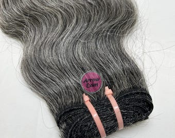 Raw Indian Natural Wave Human Hair Bundle 100g | 50% Grey Virgin Remy Extensions