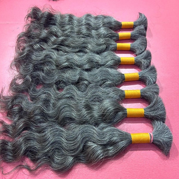 Non-weft raw bulk grey Curly human hair extensions unprocessed Braiding hair from Donors