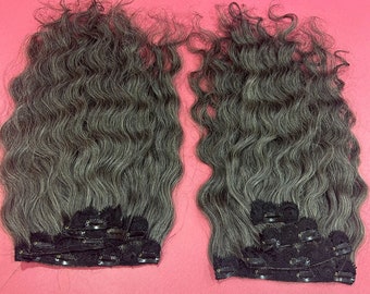 Natural Raw Curly Grey Clip In Hair Extensions from India